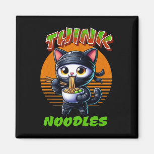 Imã Pense em macarrão - Mmm Noodles Kawaii Ninja Cat E