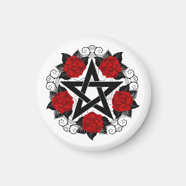 Imã Pentagrama com Rosas vermelhas (Frente)