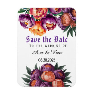 Ímã Peônia de Tinta Roxa e Laranja Salve a Data