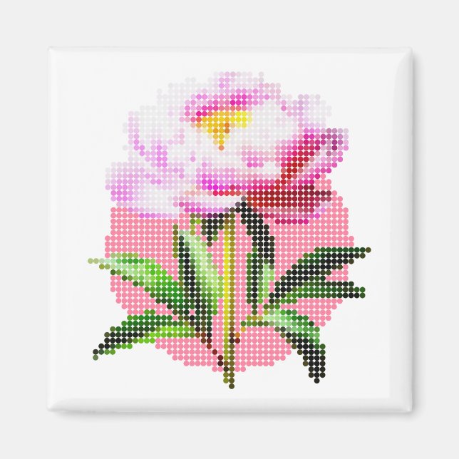 Imã Peônia Rosa Pontilhada Flor em Mosaico (Frente)
