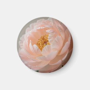 Imã Peônia Rosa Suave com Gotículas de Orvalho