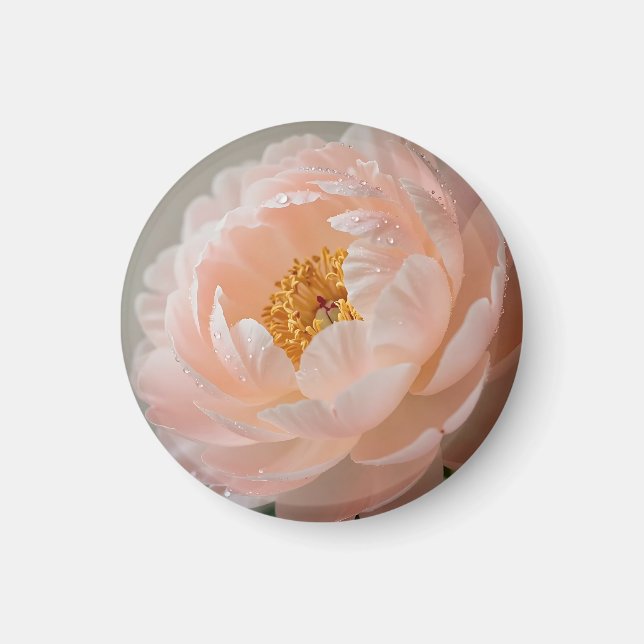 Imã Peônia Rosa Suave com Gotículas de Orvalho (Frente)