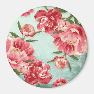 Imã Peonias bonito De Chintz Com Flor Retro Personaliz