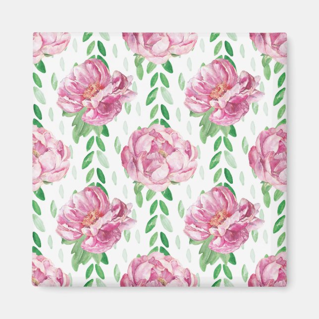 Imã Peônias de aquarela rosa (Frente)