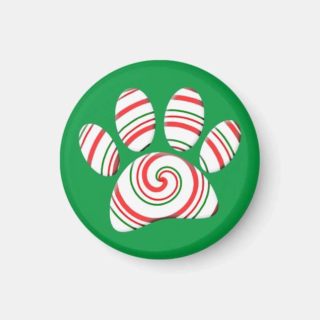 Imã Peppermint Swirl Dog Paw In Red Green White (Frente)