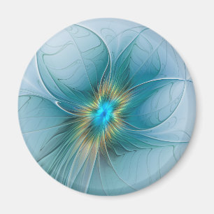 Imã Pequena Beleza Arte Fractal Flor Azul Moderno Dour