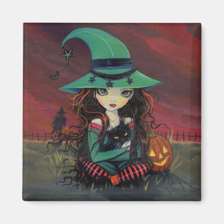 Imã Pequena Bruxa e Gato Preto Ímã de Halloween
