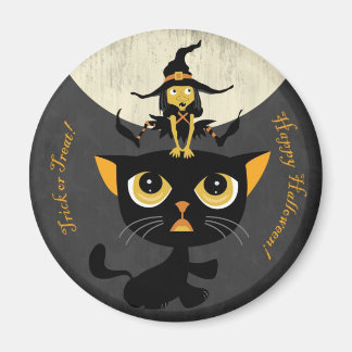 Imã Pequena Bruxa Jogando Sapo Salto com Gato Negro