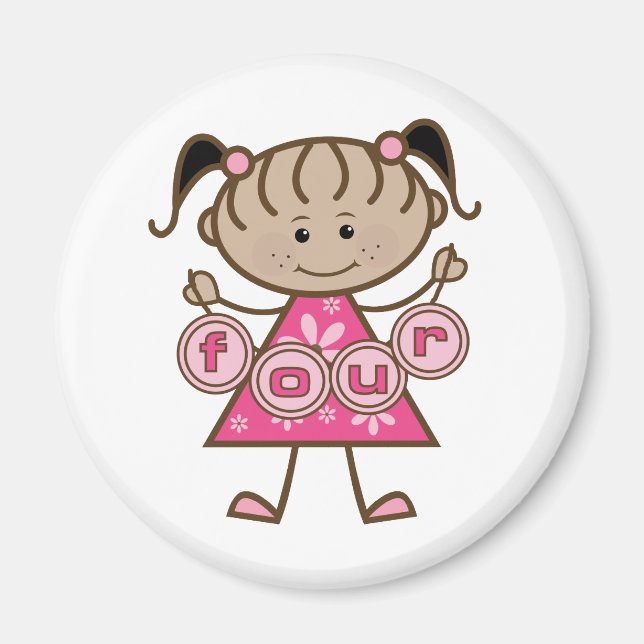 Imã Pequena Garota 4º Aniversário Camisetas e presente (Frente)