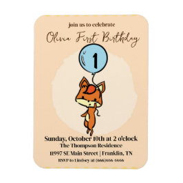 Ímã Pequena Raposa com primeiro aniversario de balões