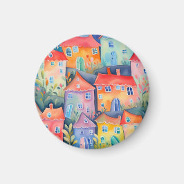 Imã Pequenas casas de pastel de cor suave, cor pacífic