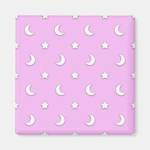 Imã Pequenas Estrelas Brancas e Luas em Rosa