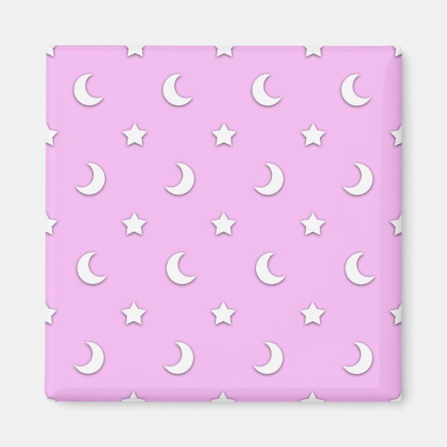 Imã Pequenas Estrelas Brancas e Luas em Rosa (Frente)