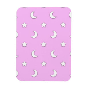 Ímã Pequenas Estrelas Brancas e Luas em Rosa