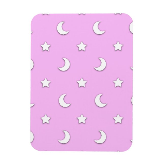 Ímã Pequenas Estrelas Brancas e Luas em Rosa (Vertical)