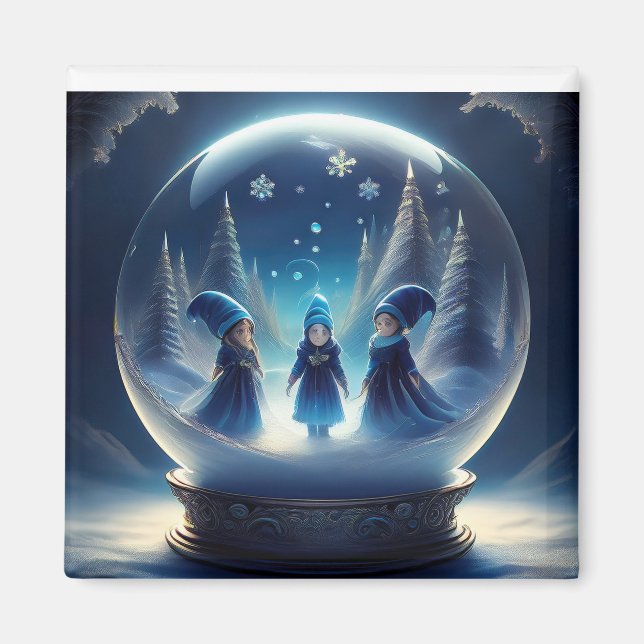 Imã Pequenas Pessoas Num Globo De Neve (Frente)