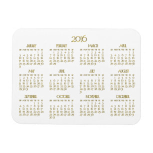 Ímã Pequeno Calendário Anual Dourado E Branco 2016