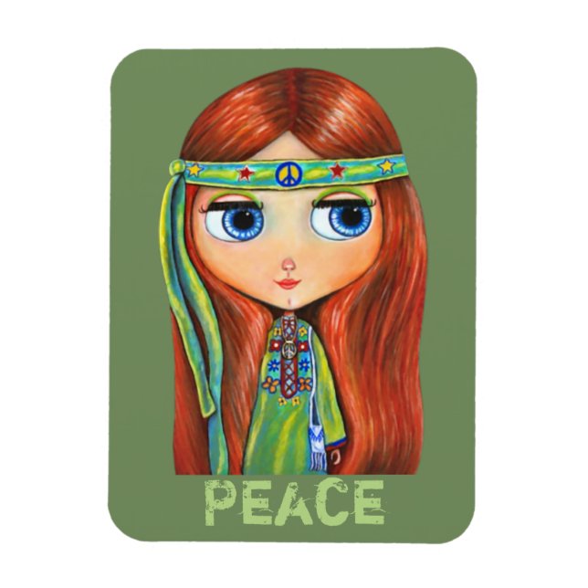 Ímã Pequeno e Verde Hippie Sinal de Paz (Vertical)