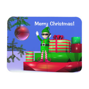 Ímã Pequeno Elfo de Natal em pé em presentes