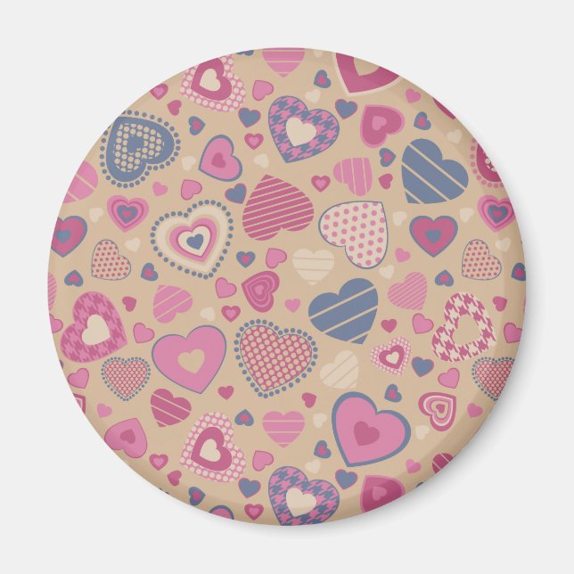 Imã Pequeno padrão cardíaco Beige Rosa (Frente)