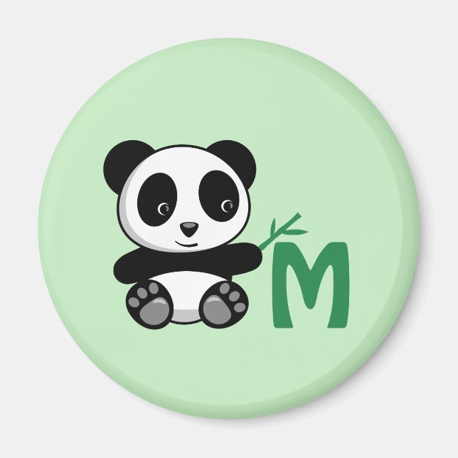Imã Pequeno Panda Bonito com Monograma Bamboo Stick (Frente)