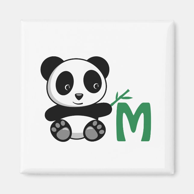 Imã Pequeno Panda Bonito com Monograma Bamboo Stick (Frente)