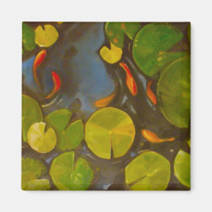 Imã Pequeno Peixe Goldfish Koi em Pond com Lily Pads