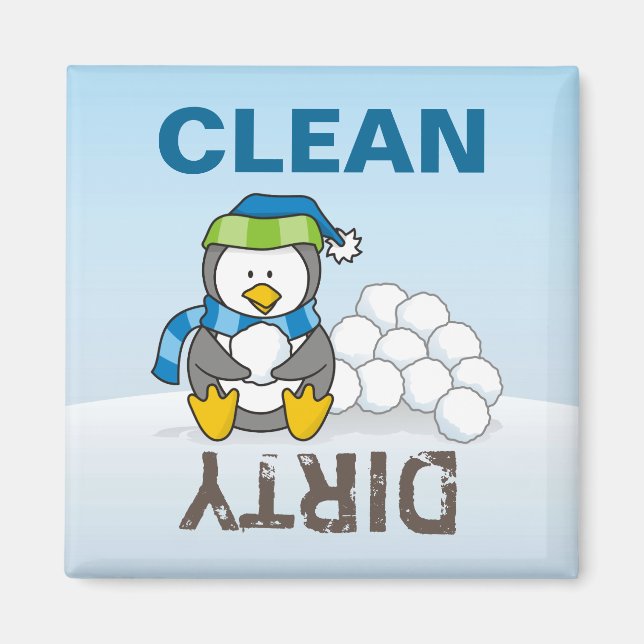 Imã Pequeno pinguim sentado com bolas de neve (Frente)