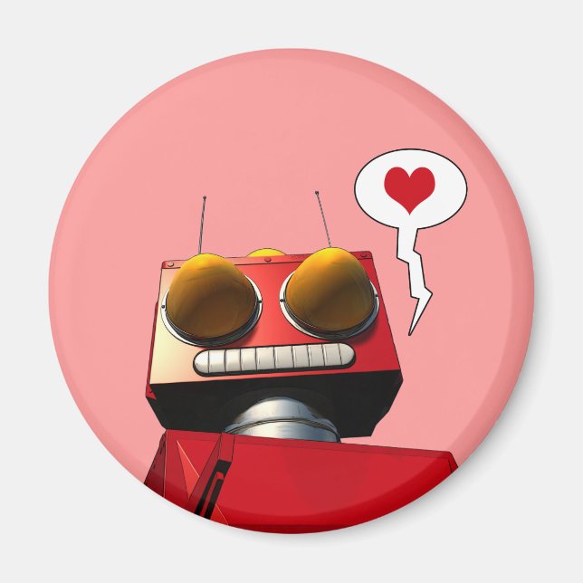 Imã Pequeno Red Robot Love Magnet (Frente)