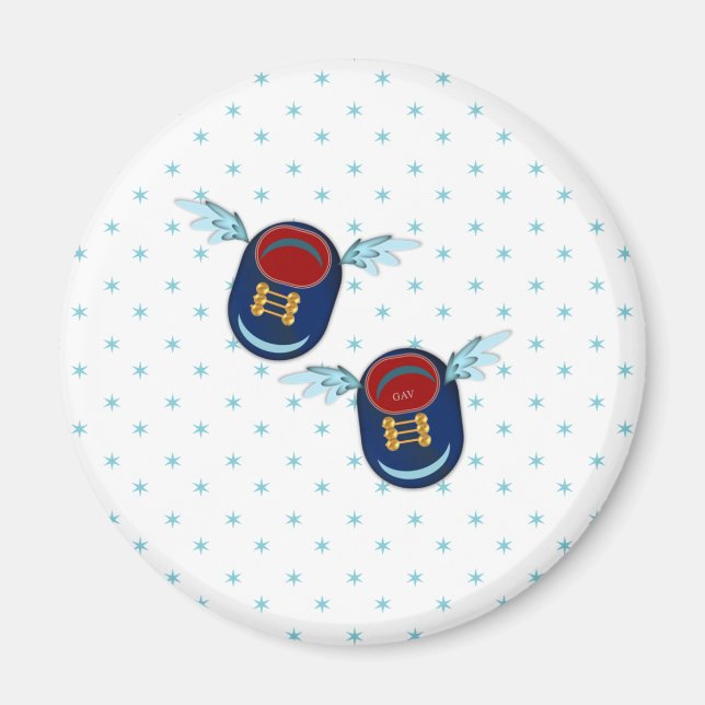 Imã Pequenos calçados de asas voadoras em azul e verme (Frente)