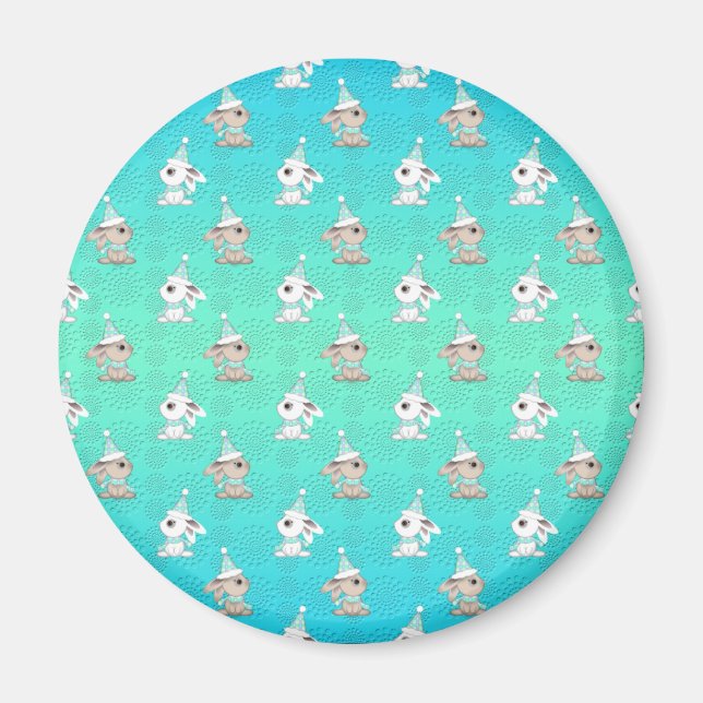 Imã Pequenos coelhos de neve em chapéus e escarpas pad (Frente)