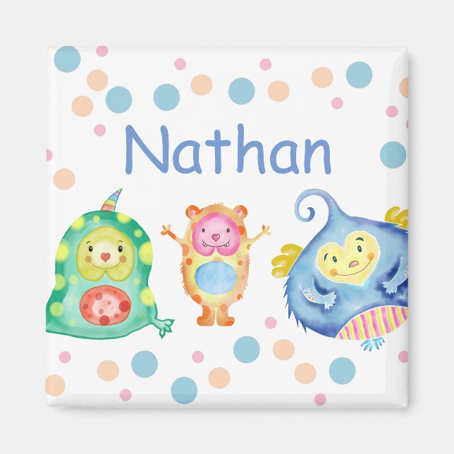 Imã Pequenos Monstros Personalizados de Cores Aquática (Frente)