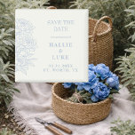 Imã Periwinkle Blue Peony Line Art Wedding Save Date<br><div class="desc">Blue Peonies Wedding Save the Date.  Formal Invitation to Follow on the back.  Simple.  Modern.  Periwinkle blue peonies line art.  Blue Wedding.  Periwinkle Wedding.  Magnet.</div>