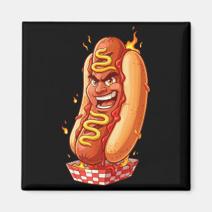 Imã Personagem de cachorro-quente flamejante engraçado