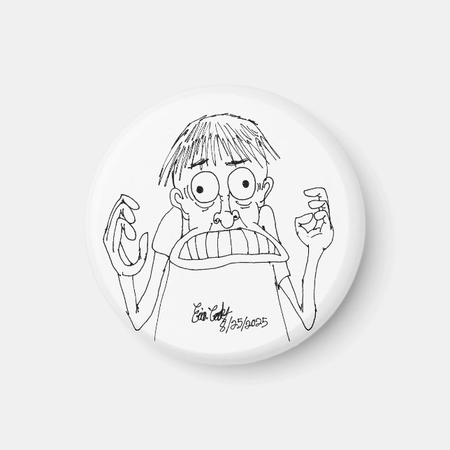 Imã personagem de desenho animado em pânico (Frente)