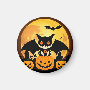 Imã Personagem de Gato de Halloween Fofo com Abóboras