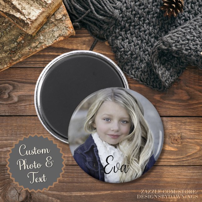Imã Personalizada Foto e Texto (zazzle.com/store/
designsbydawnings)
