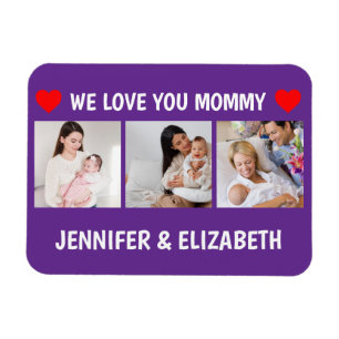 Ímã Personalizado 3 Foto Nós Amamos Você Mamãe Azul Ma