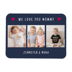Ímã Personalizado 3 Fotos Nós Amamos Você Mamãe Azul M