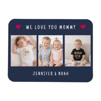 Ímã Personalizado 3 Fotos Nós Amamos Você Mamãe Azul M