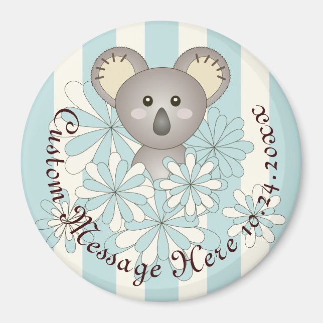 Imã Personalizado Blue Stripe Baby Koala Partido Favor (Frente)