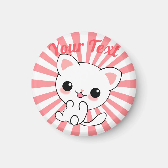 Imã Personalizado de Kawaii White Kitten (Frente)