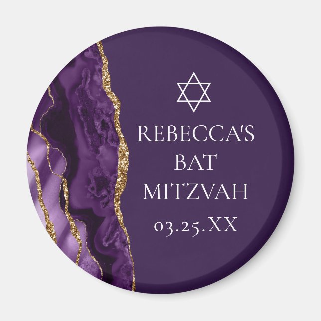 Imã Personalizado do Partido Agate Mitzvah Dourado Púr (Frente)