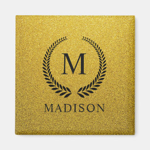 Imã Personalizado Dourado Preto e Glitter Monograma 