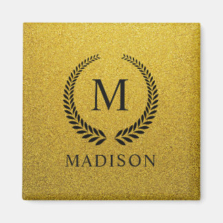 Imã Personalizado Dourado Preto e Glitter Monograma