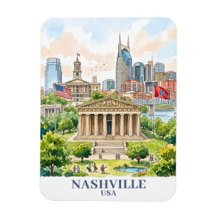 Ímã Personalizado Nashville Tennessee EUA Aquarela Col