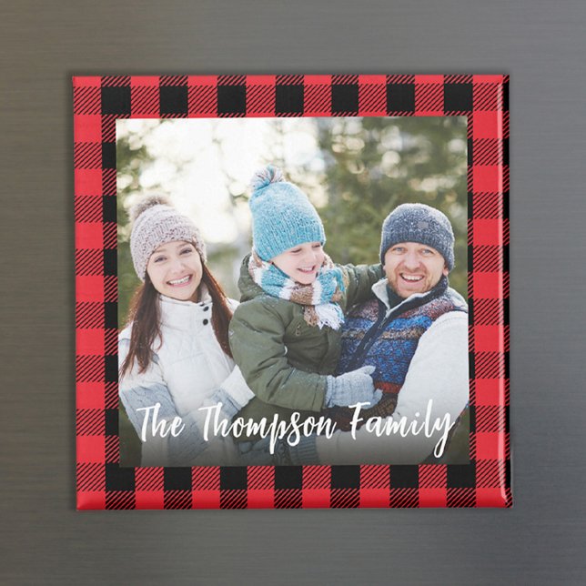 Imã Personalizado para Verificação de Foto de Natal Ve (Simple buffalo check photo calligraphy script magnet.)