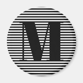 Imã Personalizar faixas brancas pretas iniciais do mon