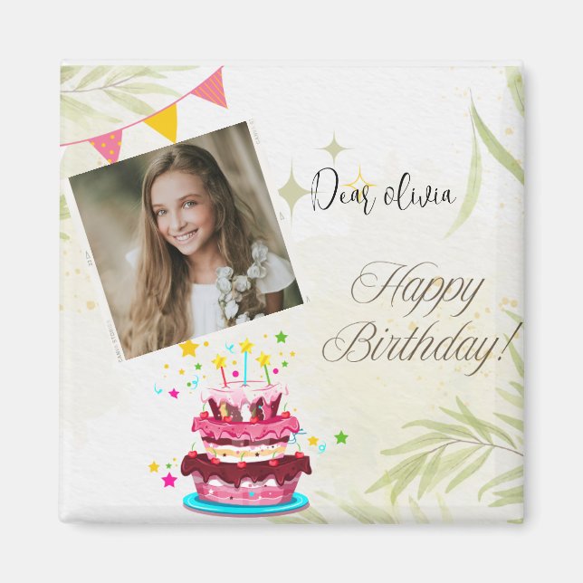 Imã Personalizar foto Imagem de desejos de Aniversário (Frente)