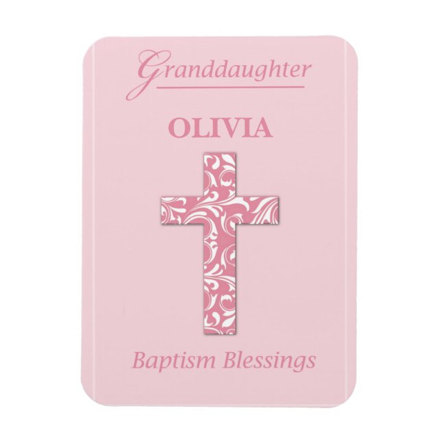 Ímã Personalizar Nome Netas Batismo Rosa Menina  (Vertical)